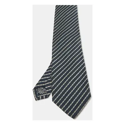 Brioni Navy Blue Striped Silk Traditional Tie