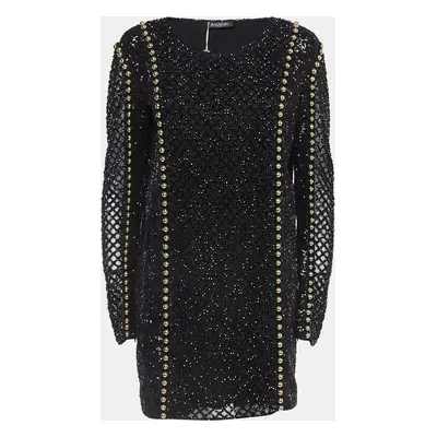 Balmain Black Embellished Tulle Mini Dress