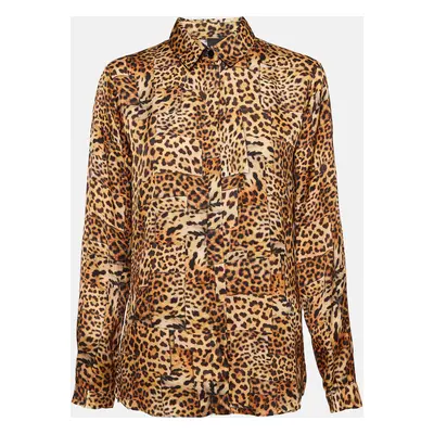 Just Cavalli Brown Leopard Print Satin Shirt