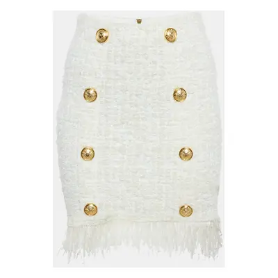 Balmain White Tweed Button Detail Pencil Skirt