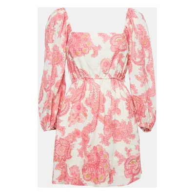 Alemais Pink Printed Linen Juno Mini Dress