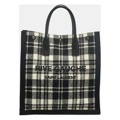 Saint Laurent Black/Cream Checkered Tweed Rive Gauche Vertical Tote