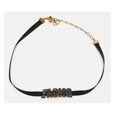 Dior J'Adior Black Fabric Enamel Two Tone Choker Necklace