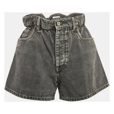 Miu Miu Black washed Denim Elasticized Waist Shorts Waist 26"