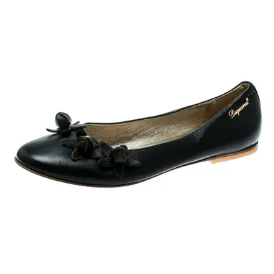 DSquared2 Black Leather Flower Detail Ballet Flats Size