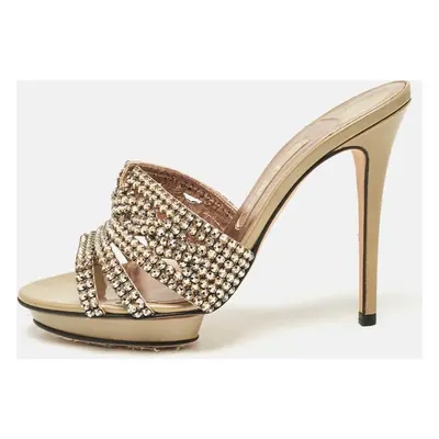 Gina Rose Gold Leather Crystal Embellished Slide Sandals Size