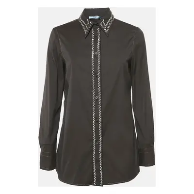 Prada Cacao Brown Embellished Poplin Button Front Shirt