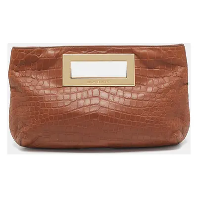 MICHAEL Michael Kors Brown Croc Embossed Leather Berkley Clutch