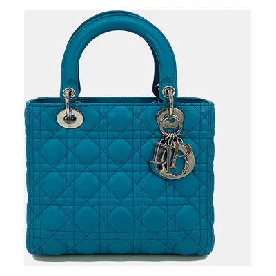 Christian Dior Teal Leather Cannage Medium Lady Di Bag