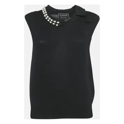 Lanvin Black Knit Embellished Neck Sleeveless Top