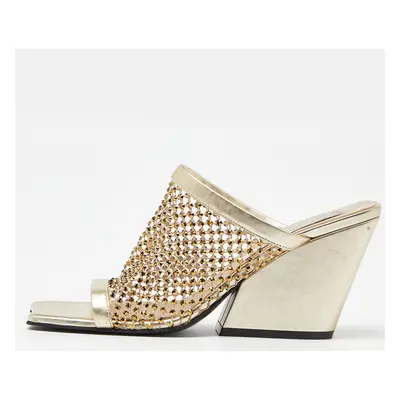 Stella McCartney Gold Faux Leather Crystal Embellished Slide Sandals Size