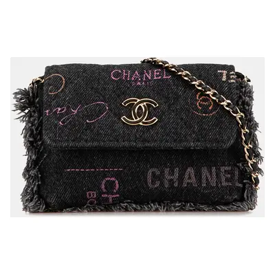 Chanel Black Denim Mood Clutch with Chain