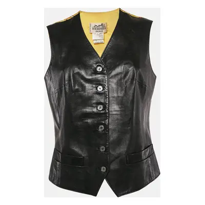 Hermes Black/Yellow Printed Crepe and Leather Vest