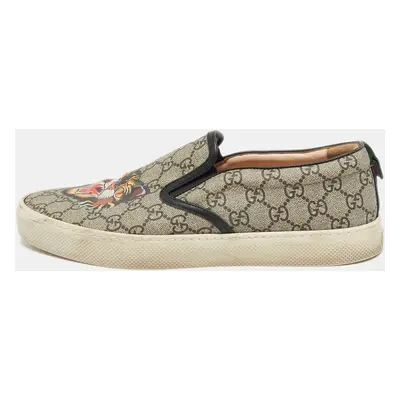 Gucci Black/Beige GG Supreme Canvas Tiger Print Slip On Sneakers Size