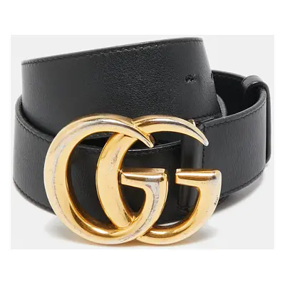 Gucci Black Leather GG Marmont Buckle Belt