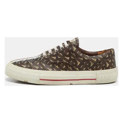 Burberry Brown Canvas Logo Lace Up Sneakers Size