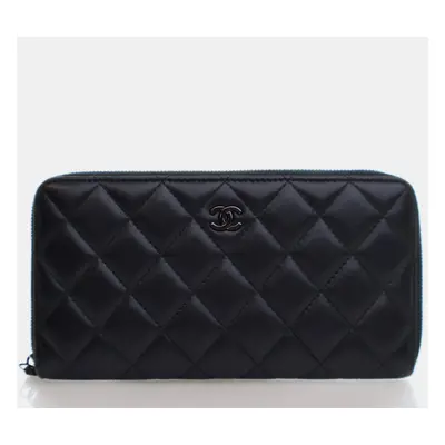 Chanel Lambskin So Black Zip Around Wallet