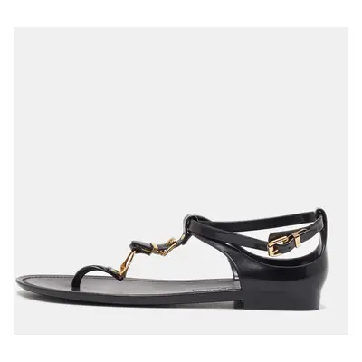 Ralph Lauren Black Jelly Karly T-Strap Flat Sandals Size 38.5