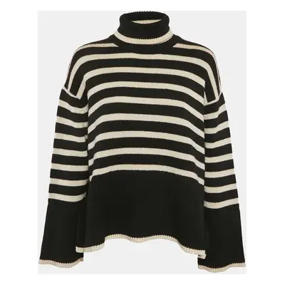 Toteme Black/White Signature Stripe Wool and Cotton Knit Turtleneck Sweater