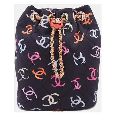 Chanel Cc Logo Navy/Multicolor Printed Canvas Leather Backpack