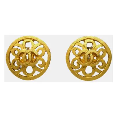 Chanel CC Button Earrings Clip-On Gold 95P