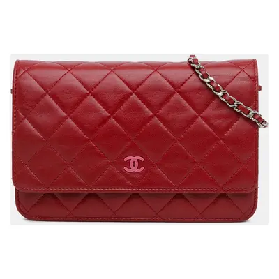 Chanel Red Classic Lambskin Wallet on Chain