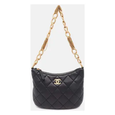 Chanel Black Lambskin Leather Hobo Chain Shoulder Bag