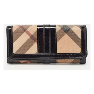 Burberry Black Novacheck Canvas and Patent Leather Penrose Continental Wallet