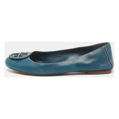 Tory Burch Blue Leather Logo Minnie Ballet Flats Size