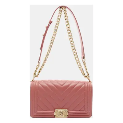 Chanel Pink Leather Boy Chevron Shoulder Bag