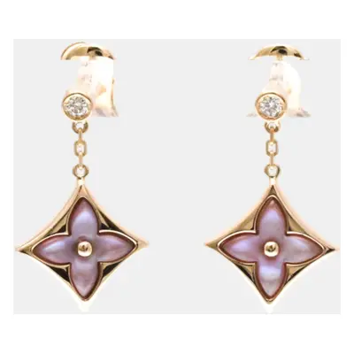 Louis Vuitton 18K Rose Gold Diamond, Mother of Pearl Sun Blossom BB Star Drop Earrings