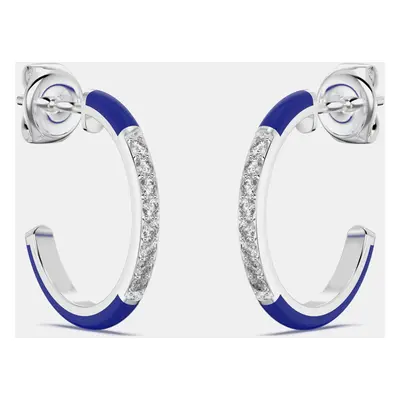 Dark Blue Ceramic Sterling Silver Lab Grown Diamonds C Hoop Earrings