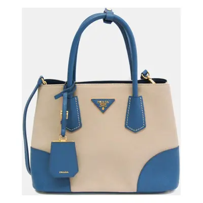 Prada Beige/Blue Saffiano Canvas Shoulder Bag