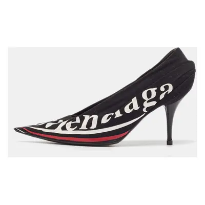 Balenciaga Black Logo Print Fabric Knife Pumps Size