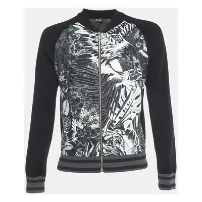 Just Cavalli Black Printed Wool Knit Zip-Up Jacket