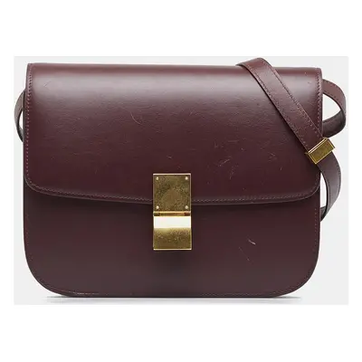 Celine Burgundy Medium Calfskin Classic Box Bag