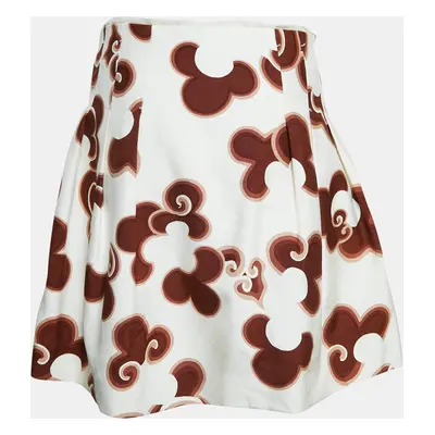 Chloe Brown Doodle Print Silk Pleated Mini Skirt