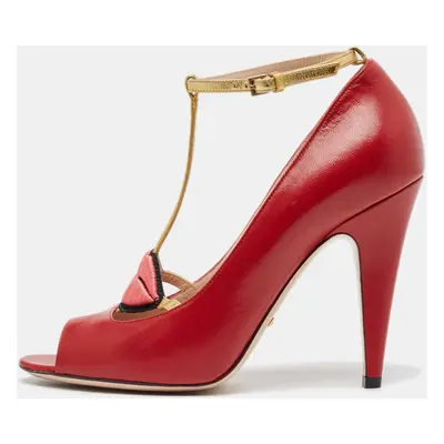 Gucci Red/Gold Leather Molina Pumps Size 38.5