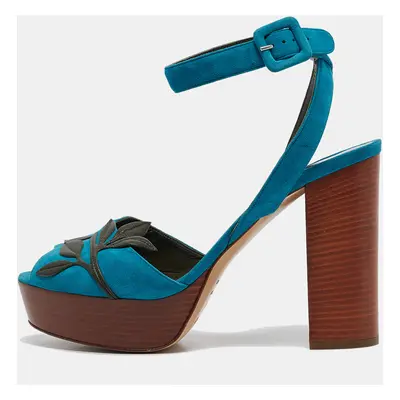 Hermes Blue Suede Ankle Strap Sandals Size