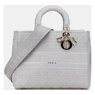 Dior Grey Large Canvas Cannage Lady D Lite Tote Bag