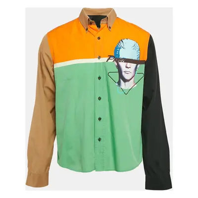 Prada Multicolor Colour-Blocked Face Print Cotton Shirt