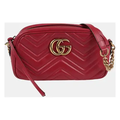 Gucci Small Red Matelasse Leather GG Marmont Shoulder And Crossbag