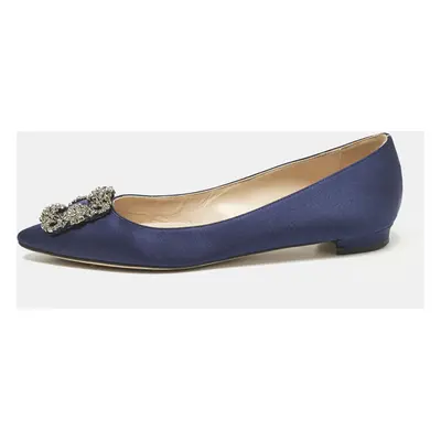 Manolo Blahnik Navy Blue Satin Hangisi Ballet Flats Size