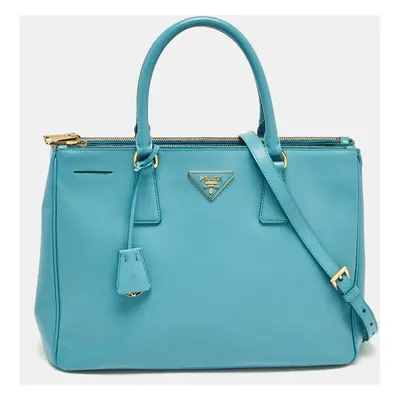 Prada Turquoise Saffiano Leather Double Zip Tote