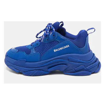 Balenciaga Blue Faux Leather and Mesh Triple Sneakers Size