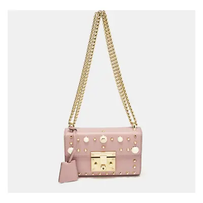 Gucci Old Rose Leather Pearl Studded Padlock Shoulder Bag