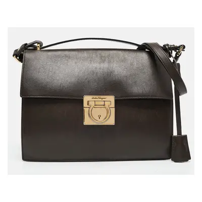 Salvatore Ferragamo Dark Brown Leather Gancio Shoulder Bag