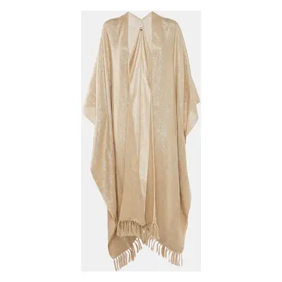 Brunello Cucinelli Gold Lurex Knit Fringed Long Cape One Size