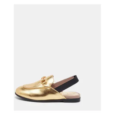 Gucci Gold Leather Kids Princetown Slingback Sandals Size