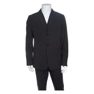 Emporio Armani Grey Textured Wool Double Lapel Blazer